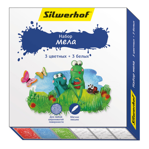

Мел цветной Silwerhof 883015-06 Пластилиновая кол-ция 3цв./3бел.
