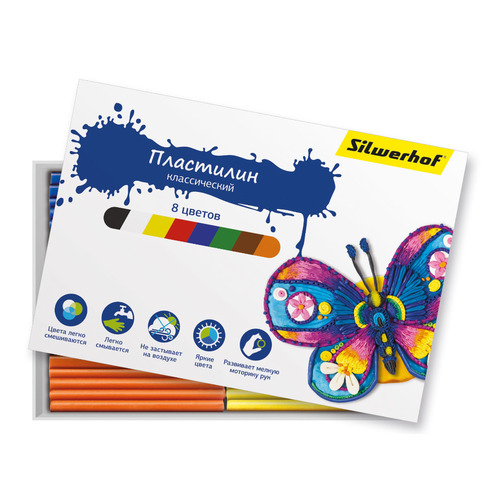 

Пластилин Silwerhof 956147-08 Бабочки 8цв. 120гр. картон.кор.