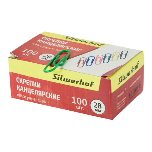 

Упаковка скрепок SILWERHOF 492018 металл 28мм ассорти 50 шт./кор.