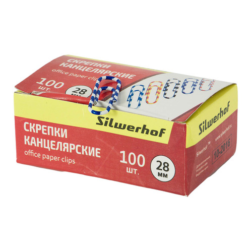 

Упаковка скрепок SILWERHOF 492020 овальные 28мм ассорти 50 шт./кор., Зебра