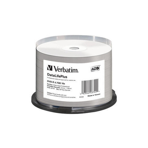 

Оптический диск DVD-R VERBATIM 4.7ГБ 16x, 50шт., 43744, cake box, printable, Нет