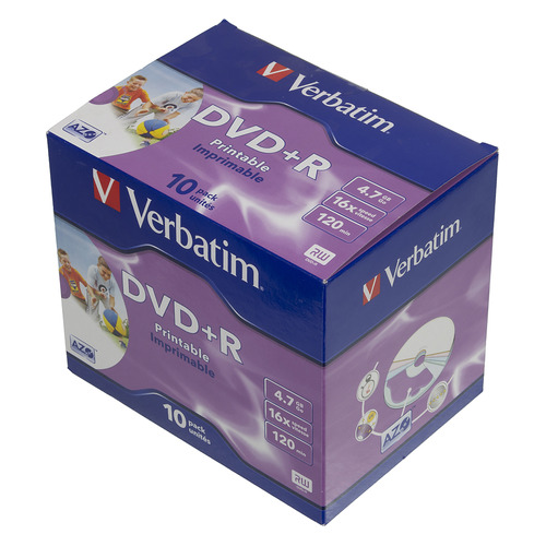 

Оптический диск DVD+R VERBATIM 4.7ГБ 16x, 10шт., jewel case, printable [43508], Нет