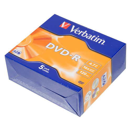 

Оптический диск DVD-R VERBATIM 4.7ГБ 16x, 5шт., jewel case [43519], Нет