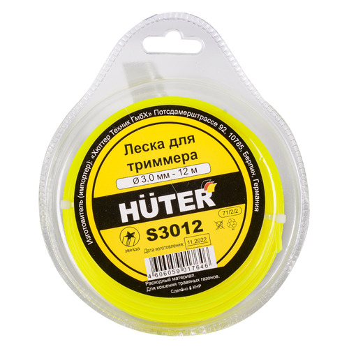 

Леска для садовых триммеров Huter S3012, 3мм, 12м [71/2/2], S3012