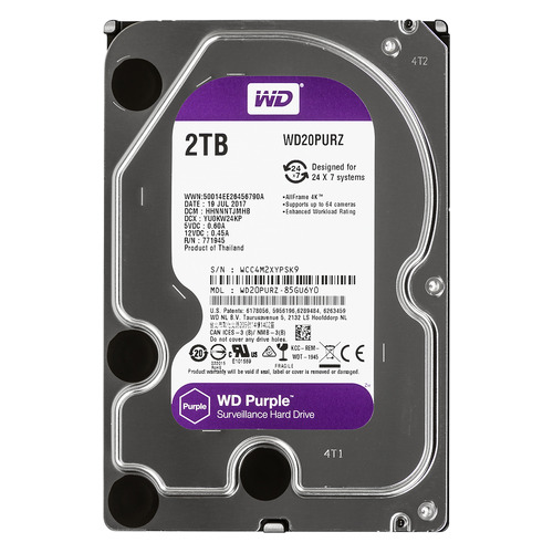 фото Жесткий диск wd purple wd20purz, 2тб, hdd, sata iii, 3.5"