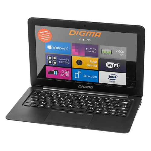 

Ноутбук DIGMA CITI E210, 11.6", Intel Atom X5 Z8350 1.44ГГц, 2Гб, 32Гб SSD, Intel HD Graphics 400, Windows 10 Home, ET2005EW, черный