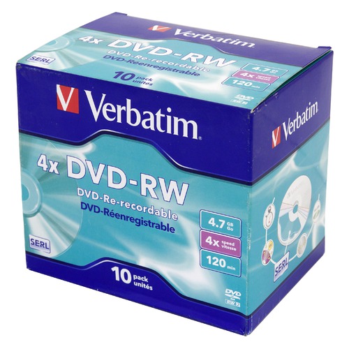 

Оптический диск DVD-RW VERBATIM 4.7Гб 4x, 10шт., jewel case [43486], Нет