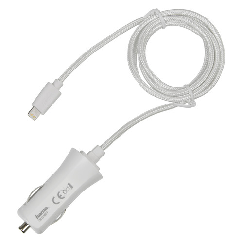 

Автомобильное зарядное устройство HAMA H-134607, 8-pin Lightning (Apple), 2.4A, белый