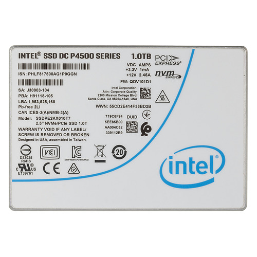 

SSD накопитель INTEL DC P4500 SSDPE2KX010T701 1ТБ, 2.5", PCI-E x4, NVMe, U.2 SFF-8639 [ssdpe2kx010t701 950688]