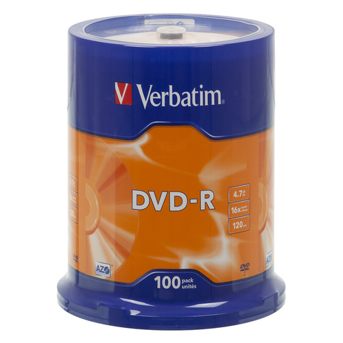 

Оптический диск DVD-R VERBATIM 4.7ГБ 16x, 100шт., cake box [43549], Нет