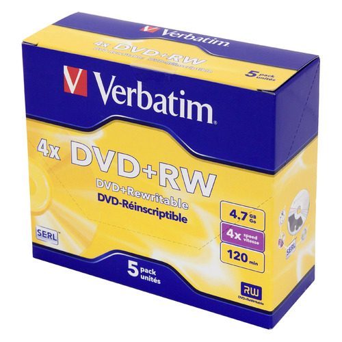 

Оптический диск DVD+RW VERBATIM 4.7ГБ 4x, 5шт., jewel case [43229], Нет