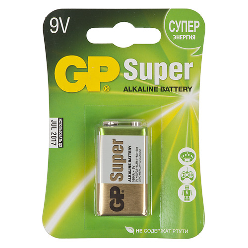 

9V Батарейка GP Super Alkaline 1604A 6LR61, 1 шт., 1604A 6LR61