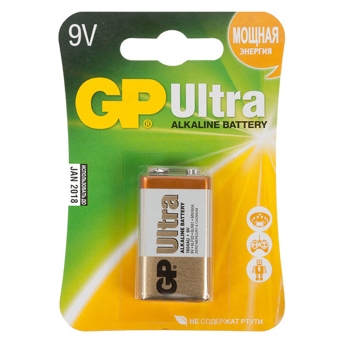 

9V Батарейка GP Ultra Alkaline 1604AU 6LR61, 1 шт., 1604AU 6LR61
