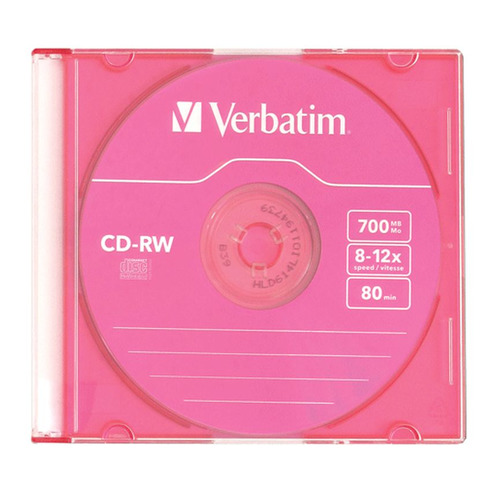 

Оптический диск CD-RW VERBATIM 700МБ 12x, 1шт., 43167, slim case, разноцветные, Да