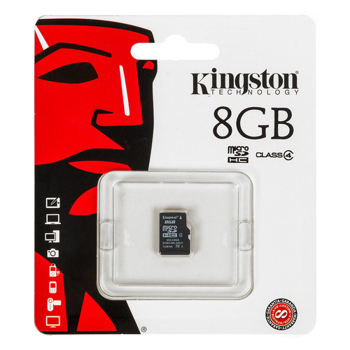 фото Карта памяти microsdhc kingston 8 гб, class 4, sdc4/8gbsp, 1 шт.