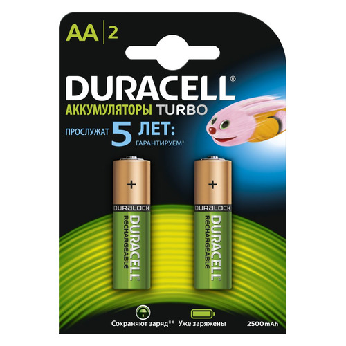 

AA Аккумулятор DURACELL Rechargeable HR6-2BL, 2 шт. 2500мAч