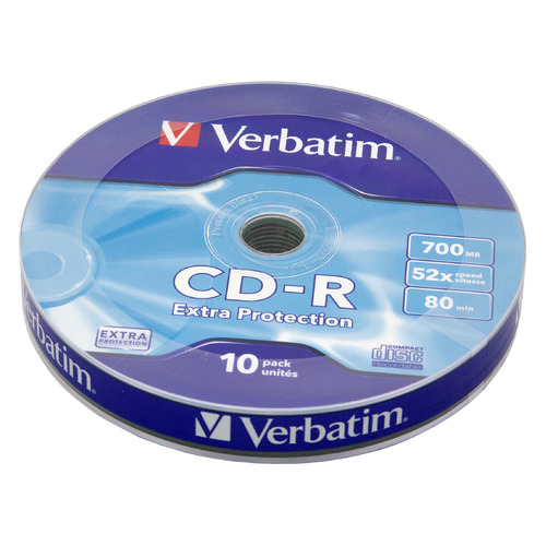

Оптический диск CD-R VERBATIM 700МБ 52x, 10шт., bulk [43725], Нет