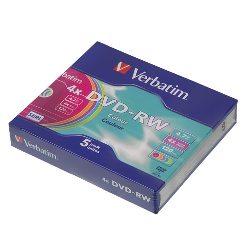 

Оптический диск DVD-RW VERBATIM 4.7ГБ 4x, 5шт., slim case, разноцветные [43563], Да