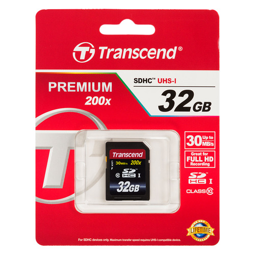 

Карта памяти SDHC UHS-I TRANSCEND Premium 32 ГБ, 30 МБ/с, 200X, Class 10, TS32GSDHC10, 1 шт.