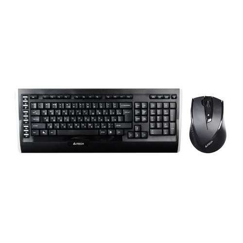 

Комплект (клавиатура+мышь) A4TECH 9300F, USB, беспроводной, черный, 9300F