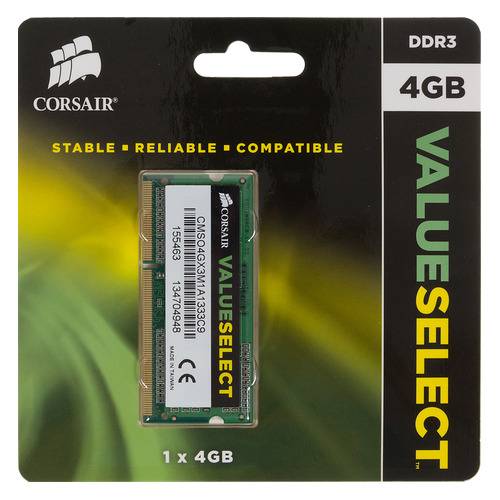 фото Модуль памяти corsair cmso4gx3m1a1333c9 ddr3 - 4гб 1333, so-dimm, ret