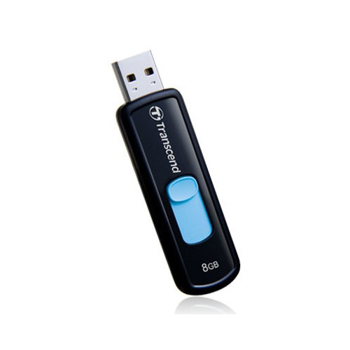 фото Флешка usb transcend jetflash 500 8гб, usb2.0, черный и голубой [ts8gjf500]