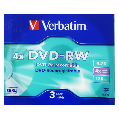 

Оптический диск DVD-RW VERBATIM 4.7Гб 4x, 3шт., 43635, slim case, Нет