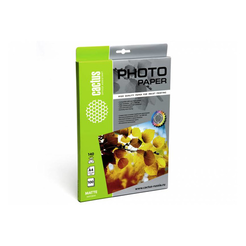

Фотобумага Cactus CS-MA4140100, A4, 140г/м2, 100л, для струйной печати, белый, покрытие матовое, CS-MA4140100