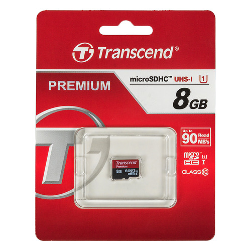 фото Карта памяти microsdhc uhs-i u1 transcend premium 8 гб, 60 мб/с, class 10, ts8gusdcu1, 1 шт.