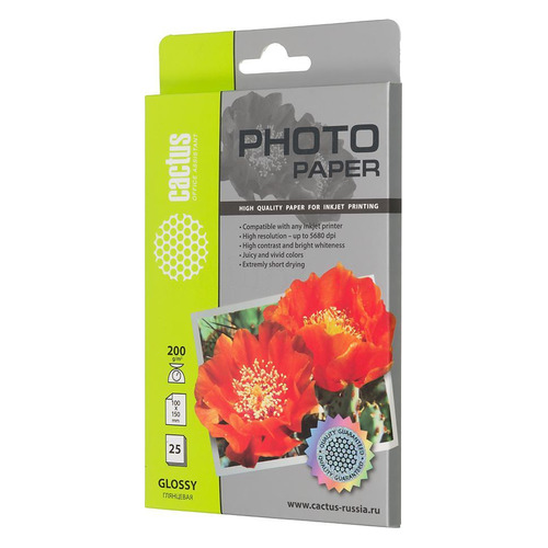 

Фотобумага Cactus CS-GA620025, 200г/м2, 25л, для струйной печати, белый, покрытие глянцевое, CS-GA620025