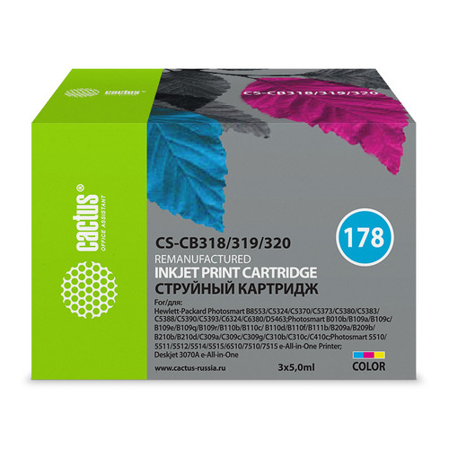 

Картридж CACTUS CS-CB318/319/320, №178, голубой / желтый / пурпурный, CS-CB318/319/320