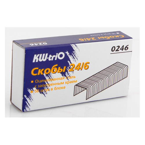 

Упаковка скоб для степлера KW-Trio 0246, 24/6, 1000шт, картонная коробка 20 шт./кор., 0246