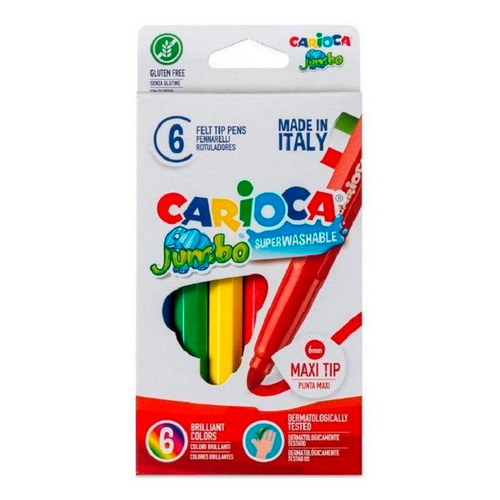 

Упаковка фломастеров Carioca Jumbo, смываемые, 6 цв., коробка с европодвесом [40568] 24 шт./кор., Jumbo