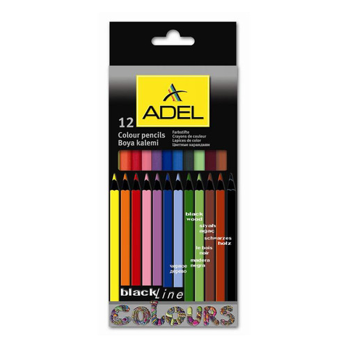 

Упаковка карандашей цветных ADEL BlacklinePB 211-2312-000, шестигранные, черное дерево, 3мм, 12 цв., коробка европодвес, BlacklinePB
