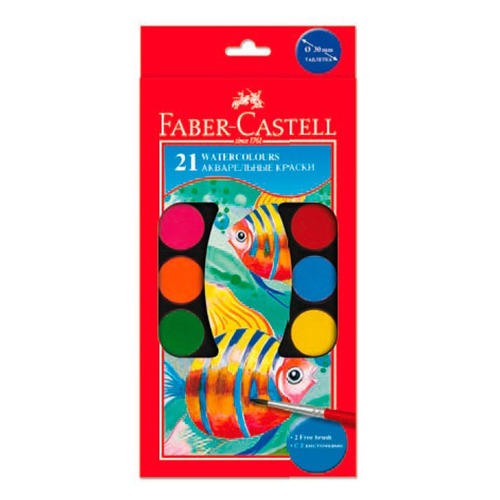 

Краски акварельные Faber-Castell 125021 21цв. 30мм кисть