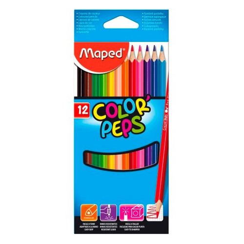 

Упаковка карандашей цветных MAPED Color`Peps 183212, трехгранные, липа, 12 цв. 12 шт./кор., Color`Peps