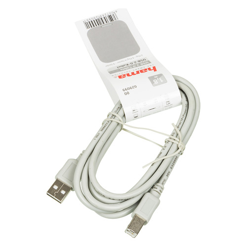 фото Кабель usb2.0 hama h-29099, usb a(m) - usb b(m), 1.8м, серый [00029099]