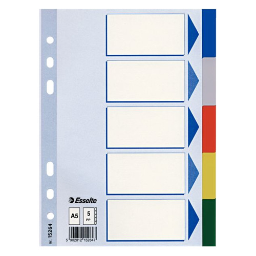

Упаковка разделителей индексных ESSELTE 15264, A5, пластик, 5 20 шт./кор.