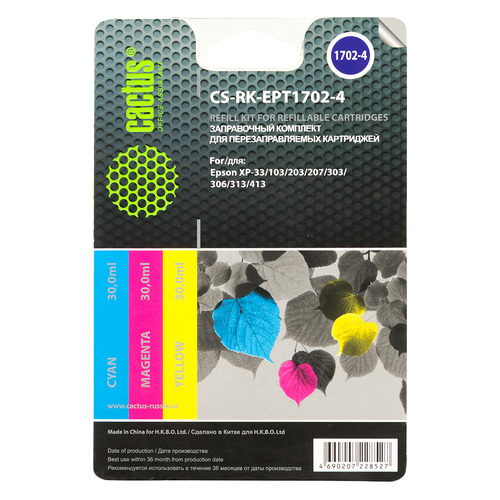 

Заправочный комплект CACTUS CS-RK-EPT1702-4, для Epson, 90мл, многоцветный