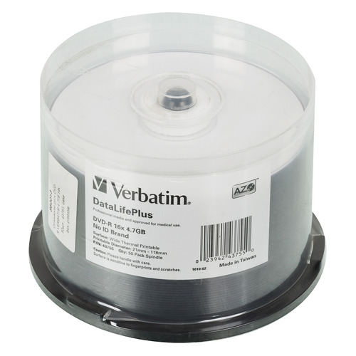 

Оптический диск DVD-R VERBATIM 4.7ГБ 16x, 50шт., 43755, cake box, printable, Нет