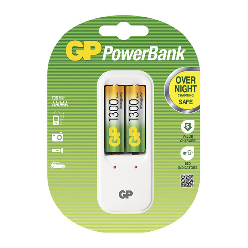 фото Aa аккумулятор + зарядное устройство gp powerbank pb410gs130, 2 шт. 1300мaч