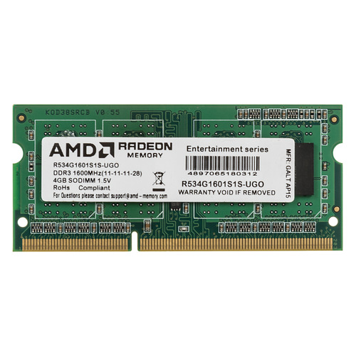 фото Модуль памяти amd r534g1601s1s-ugo ddr3 - 4гб 1600, so-dimm, oem