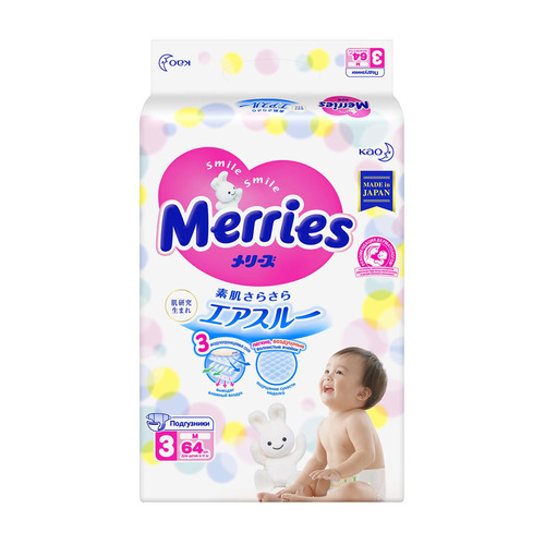 фото Подгузники merries medium, 6-11 кг, 64 шт. [01.00.32.23084]