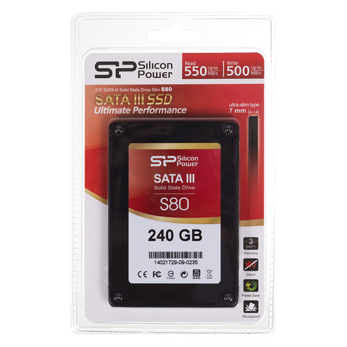 

SSD накопитель SILICON POWER S80 SP240GBSS3S80S25 240Гб, 2.5", SATA III