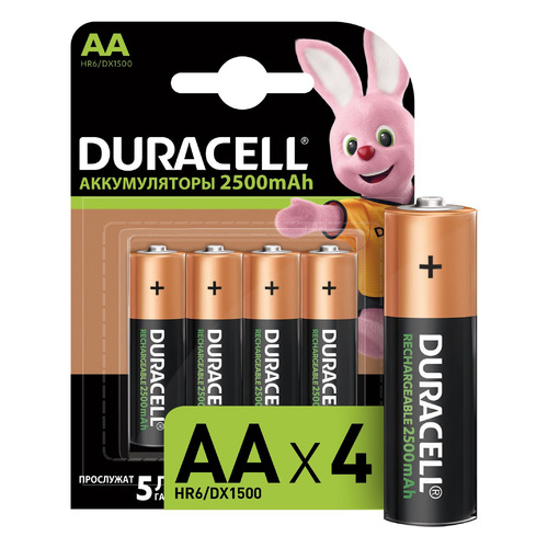 фото Aa аккумулятор duracell rechargeable hr6-4bl, 4 шт. 2500мaч