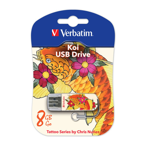 фото Флешка usb verbatim store n go mini tattoo koi 8гб, usb2.0, белый и узор [49882]