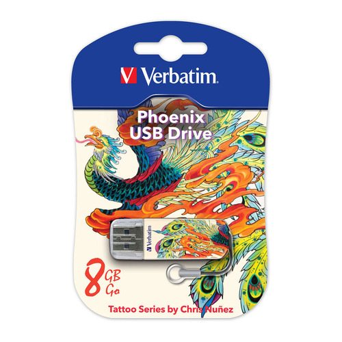 

Флешка USB VERBATIM Store n Go Mini Tattoo Phoenix 8ГБ, USB2.0, белый и рисунок [49883]